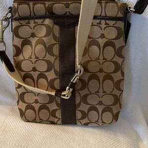 Coach Signature Brown and Tan Crossbody Bag